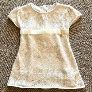 Baby Dior Cream Tunic Sweater with Velvet Bow